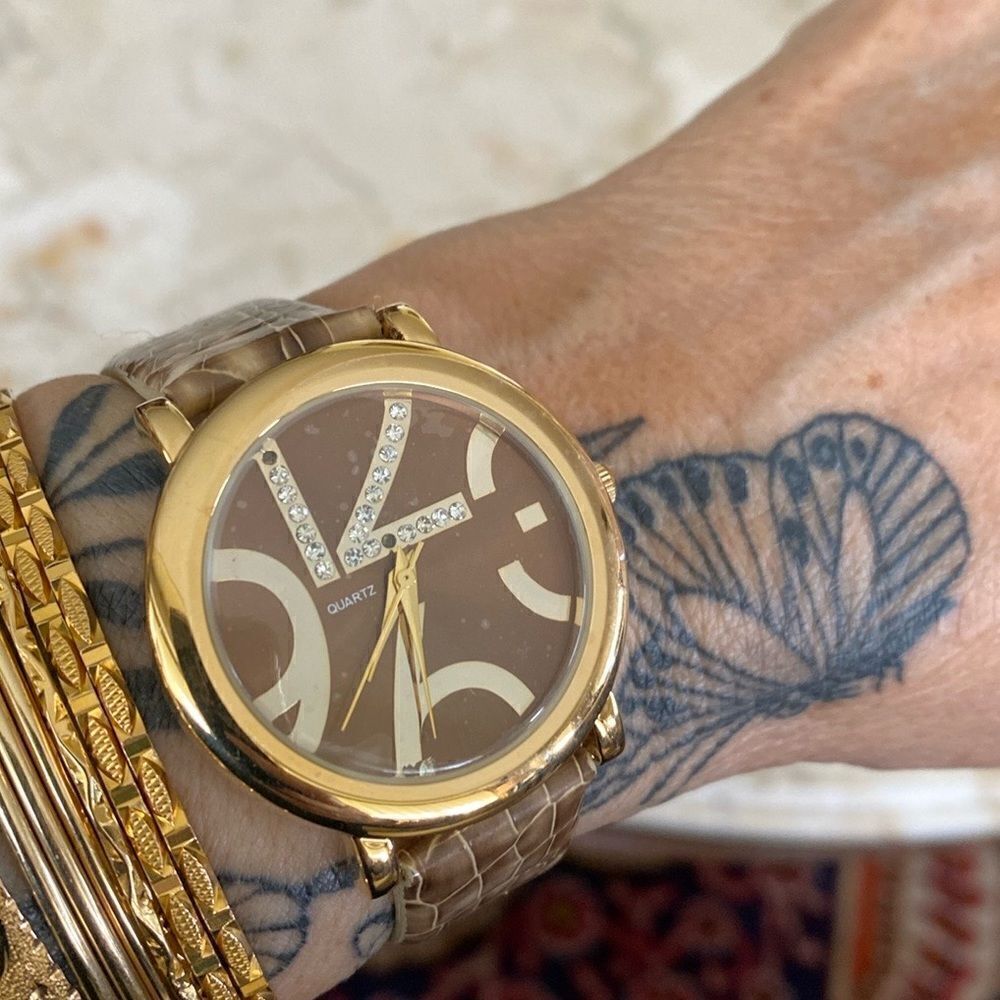 NEW! Crystal Embellished Purple & Gold Tone Stainless Steel Quartz Wristwatch